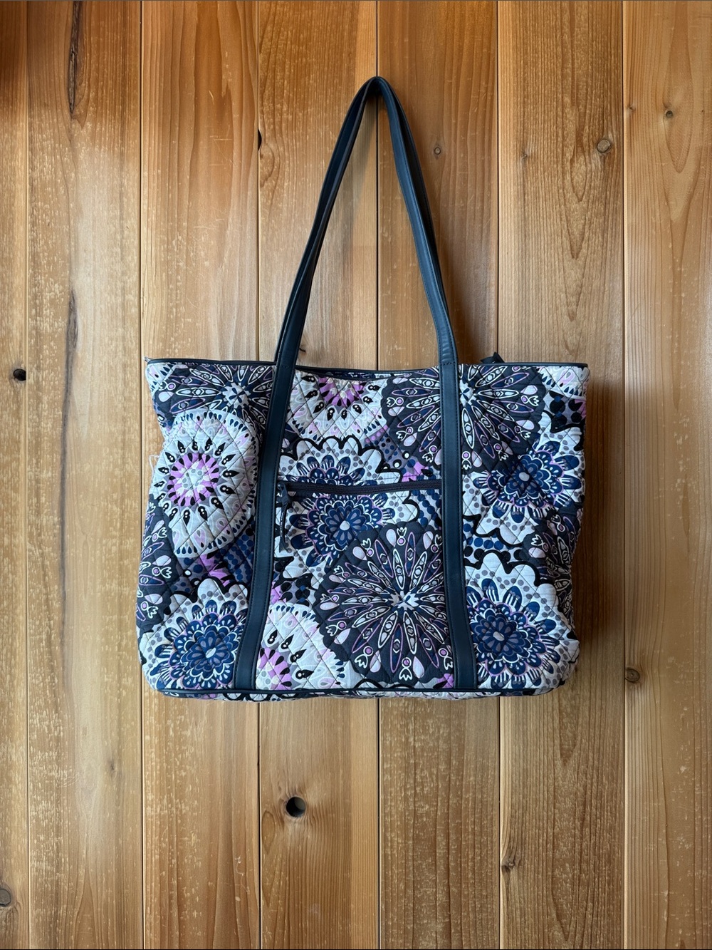 Vera Bradley Quilted Tote in Navy, Lavender, Gray and White